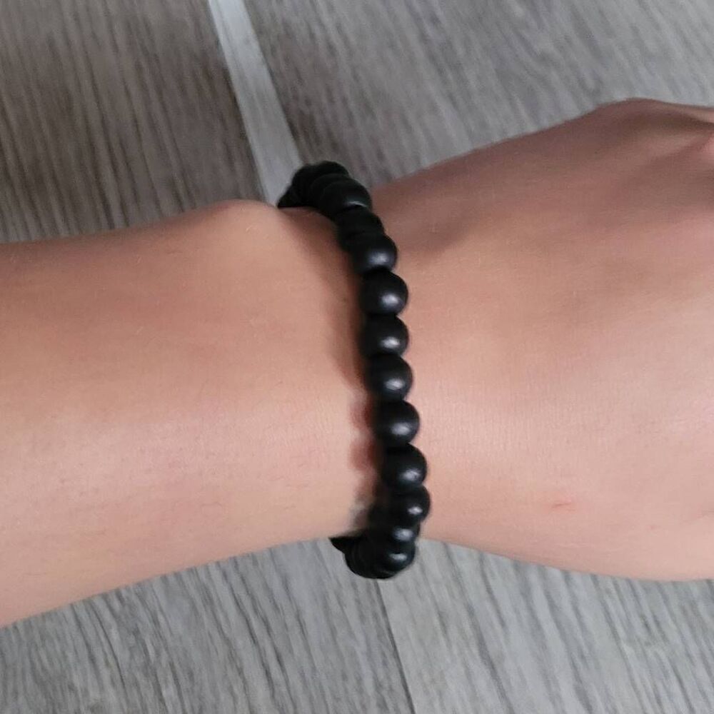 Black round‎ beaded bracelet stretchy elastic